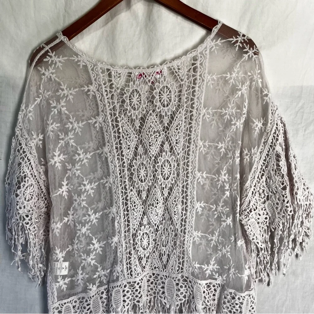 Pretty Angel Women S M Shirt Lace Sheer Mesh Fringe Pinkish White Fairy Coquette